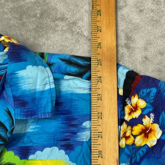Vintage Aloha Republic Hawaiian Shirt M Blue Tropical Palm Trees & Flowers 6419 - Picture 5 of 7